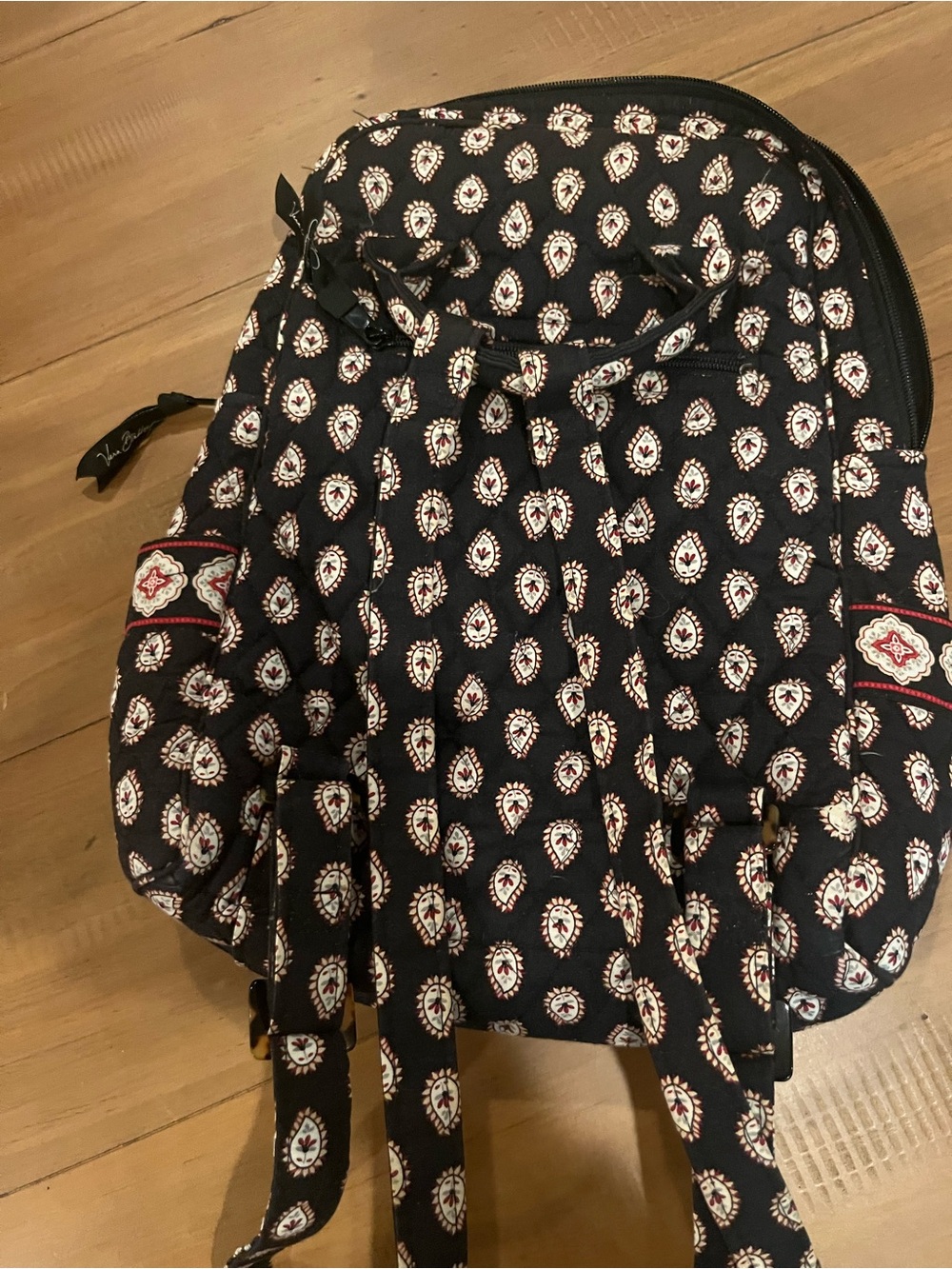 Vera Bradley Black Quilted Backpack with Cream and Red Accents - Picture 3 of 7